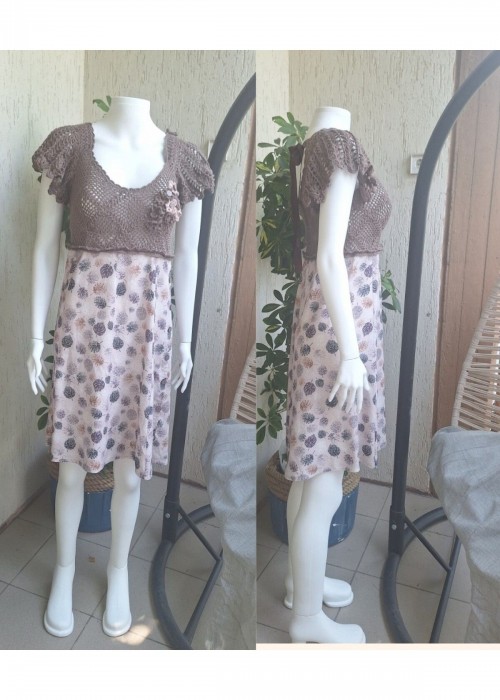 Kadın Taba Rengi Kumaş Detaylı Yazlık Örgü Elbise,Hand Made Kadın Taba Rengi Kumaş Detaylı Yazlık Örgü Elbise,Hand Made