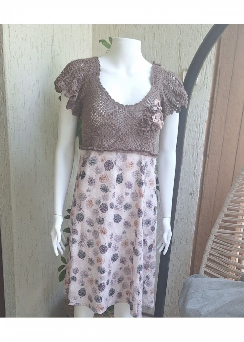 Kadın Taba Rengi Kumaş Detaylı Yazlık Örgü Elbise,Hand Made Kadın Taba Rengi Kumaş Detaylı Yazlık Örgü Elbise,Hand Made
