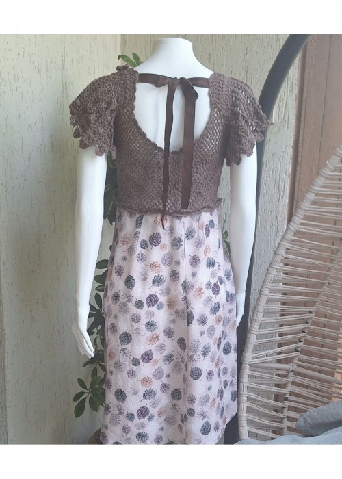 Kadın Taba Rengi Kumaş Detaylı Yazlık Örgü Elbise,Hand Made Kadın Taba Rengi Kumaş Detaylı Yazlık Örgü Elbise,Hand Made