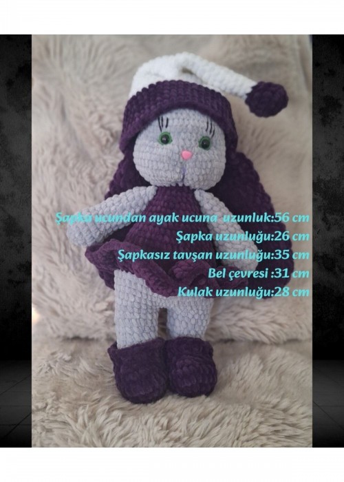 Kadife İp Örgü Amigurumi Mor Tavşan Bebek Oyuncak Kadife İp Örgü Amigurumi Mor Tavşan Bebek Oyuncak