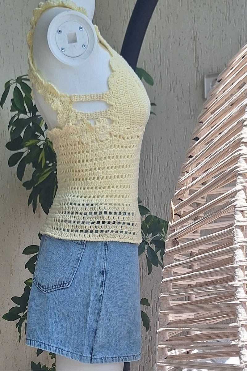 KADIN SARI PAMUKLU COTON İPTEN HAND MADE EL ÖRGÜSÜ YAZLIK SIRTI ÇAPRAZ ASKILI BLUZ KADIN SARI PAMUKLU COTON İPTEN HAND MADE EL ÖRGÜSÜ YAZLIK SIRTI ÇAPRAZ ASKILI BLUZ