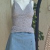KADIN GRİ RENK PAMUKLU COTON İPTEN HAND MADE EL ÖRGÜSÜ  YAZLIK  ASKILI BLUZ
