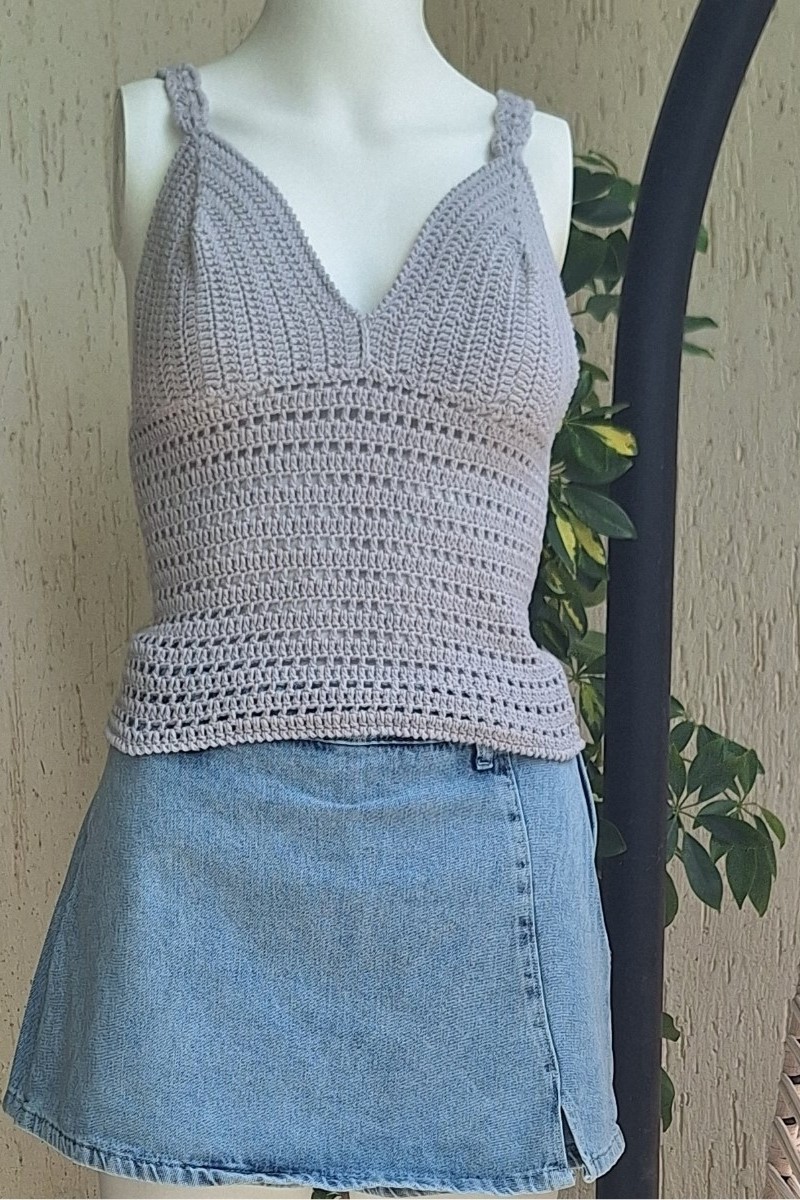 KADIN GRİ RENK PAMUKLU COTON İPTEN HAND MADE EL ÖRGÜSÜ  YAZLIK  ASKILI BLUZ