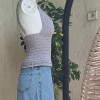 KADIN GRİ RENK PAMUKLU COTON İPTEN HAND MADE EL ÖRGÜSÜ  YAZLIK  ASKILI BLUZ