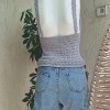 KADIN GRİ RENK PAMUKLU COTON İPTEN HAND MADE EL ÖRGÜSÜ  YAZLIK  ASKILI BLUZ