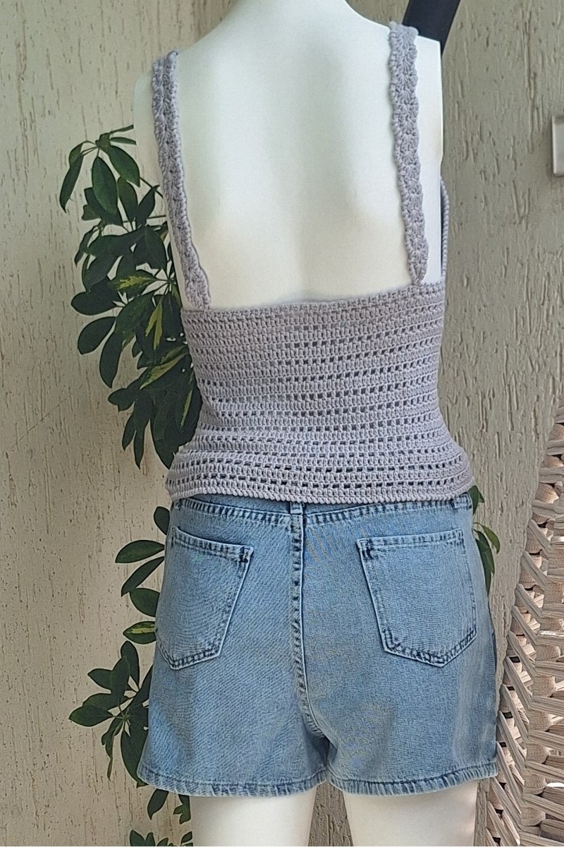 KADIN GRİ RENK PAMUKLU COTON İPTEN HAND MADE EL ÖRGÜSÜ  YAZLIK  ASKILI BLUZ