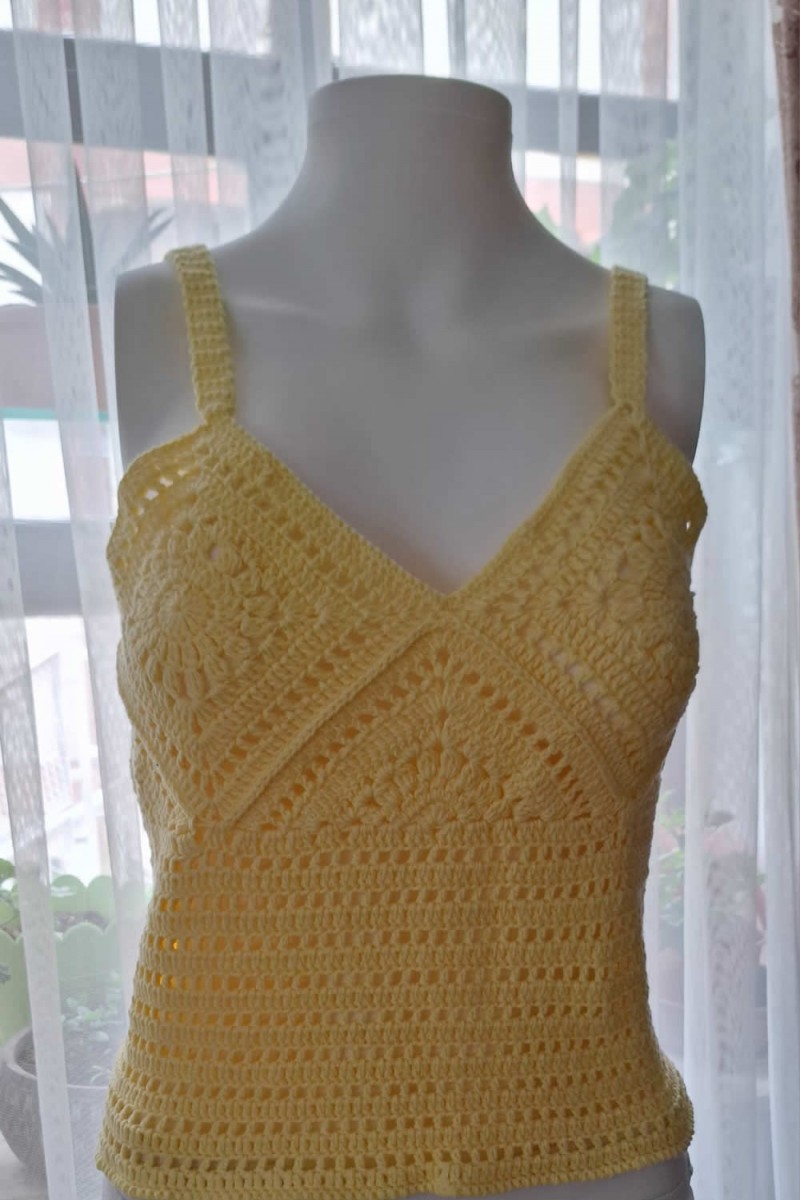 KADIN SARI RENK PAMUKLU COTON İPTEN HAND MADE EL ÖRGÜSÜ YAZLIK ASKILI BLUZ