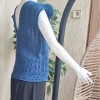 KADIN MAVİ RENK PAMUKLU İPTEN V YAKA DÜŞÜK OMUZ DÜŞÜK KOL HAND MADE EL ÖRGÜSÜ YAZLIK BLUZ