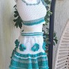 KADIN BEYAZ YEŞİL VE TONLARI RENK PAMUKLU COTON İPTEN HAND MADE EL ÖRGÜSÜ KALIN ASKILI  CROP BLUZ  KISA ETEKLİ TAKIM