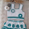 KADIN BEYAZ YEŞİL VE TONLARI RENK PAMUKLU COTON İPTEN HAND MADE EL ÖRGÜSÜ KALIN ASKILI  CROP BLUZ  KISA ETEKLİ TAKIM