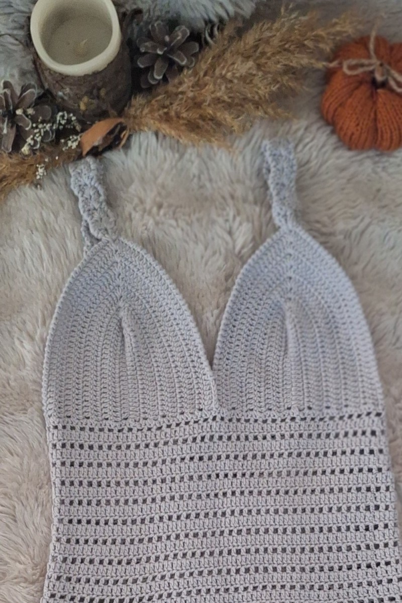 KADIN GRİ RENK PAMUKLU COTON İPTEN HAND MADE EL ÖRGÜSÜ  YAZLIK  ASKILI BLUZ