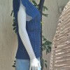 KADIN MAVİ RENK PAMUKLU İPTEN V YAKA DÜŞÜK OMUZ DÜŞÜK KOL HAND MADE EL ÖRGÜSÜ YAZLIK BLUZ