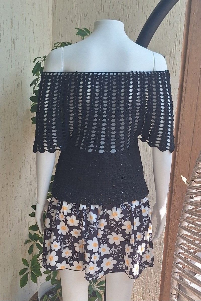 KADIN SİYAH PAMUKLU İP PUL DETAYLI HAND MADE EL ÖRGÜSÜ DÜŞÜK OMUZ DÜŞÜK KOL YAZLIK BLUZ KADIN SİYAH PAMUKLU İP PUL DETAYLI HAND MADE EL ÖRGÜSÜ DÜŞÜK OMUZ DÜŞÜK KOL YAZLIK BLUZ