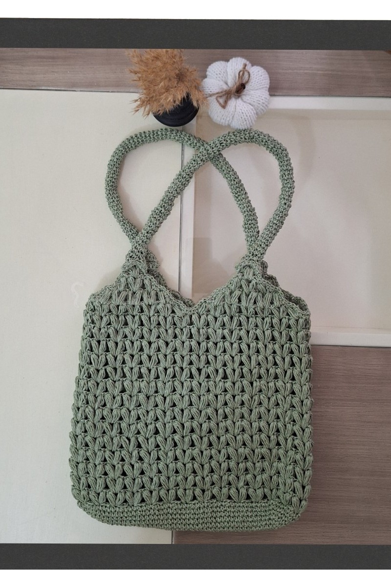 KADIN HAKİ RENK BUĞDAY MODELLİ HAND MADE EL ÖRGÜSÜ YAZLIK PLAJ OMUZ ÇANTASI