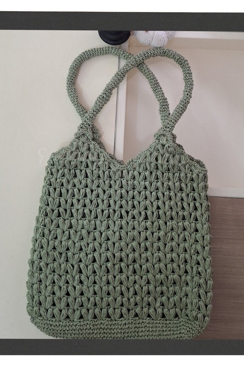 KADIN HAKİ RENK BUĞDAY MODELLİ HAND MADE EL ÖRGÜSÜ YAZLIK PLAJ OMUZ ÇANTASI