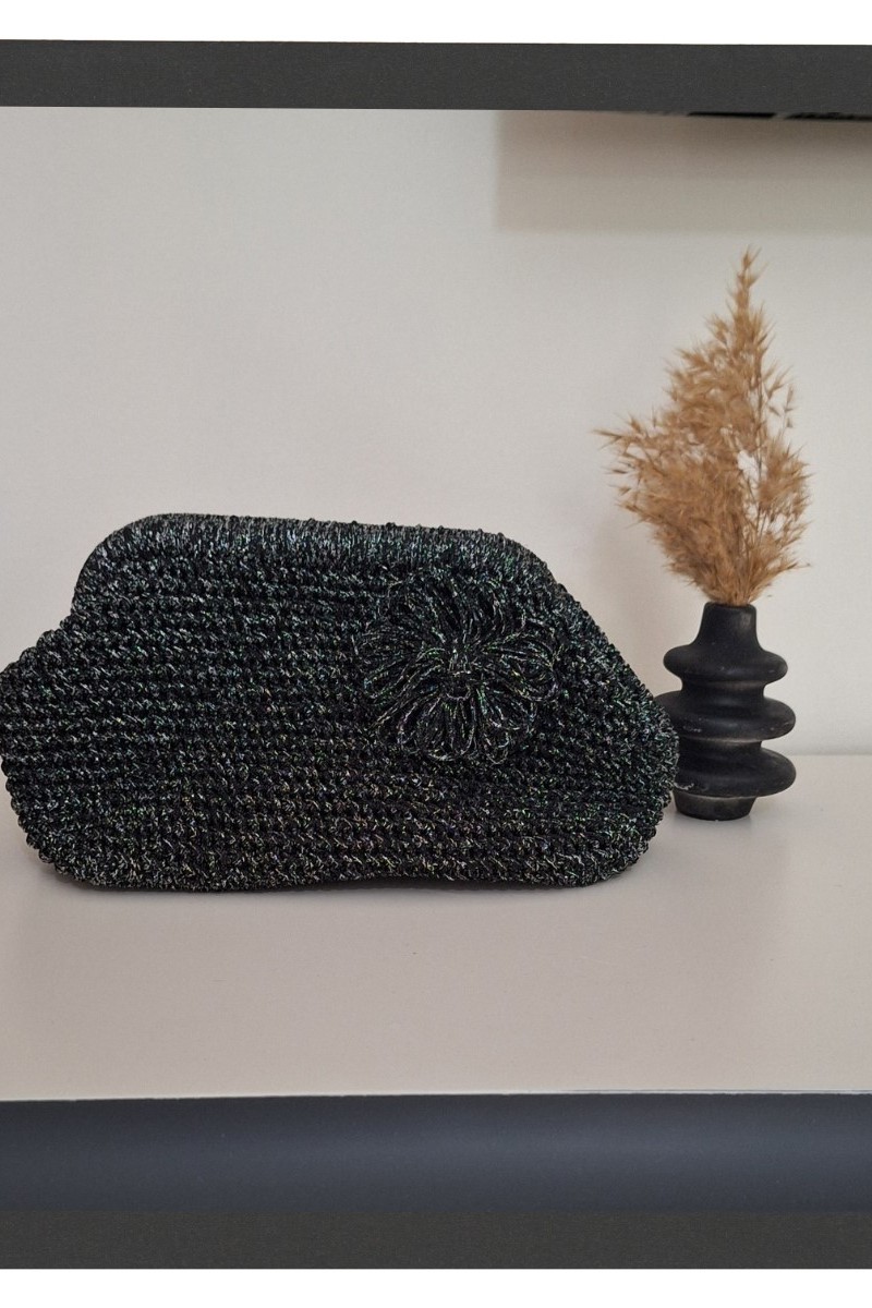 KADIN SİYAH SİMLİ İPTEN  HAND MADE, EL ÖRGÜSÜ GİZLİ BURSLU YAZLIK CLUTCH ÇANTA,EL ÇANTASI, PORTFÖY