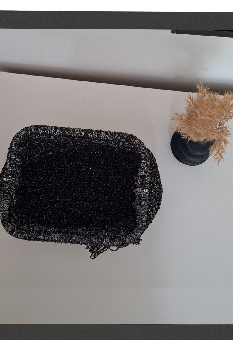 KADIN SİYAH SİMLİ İPTEN  HAND MADE, EL ÖRGÜSÜ GİZLİ BURSLU YAZLIK CLUTCH ÇANTA,EL ÇANTASI, PORTFÖY