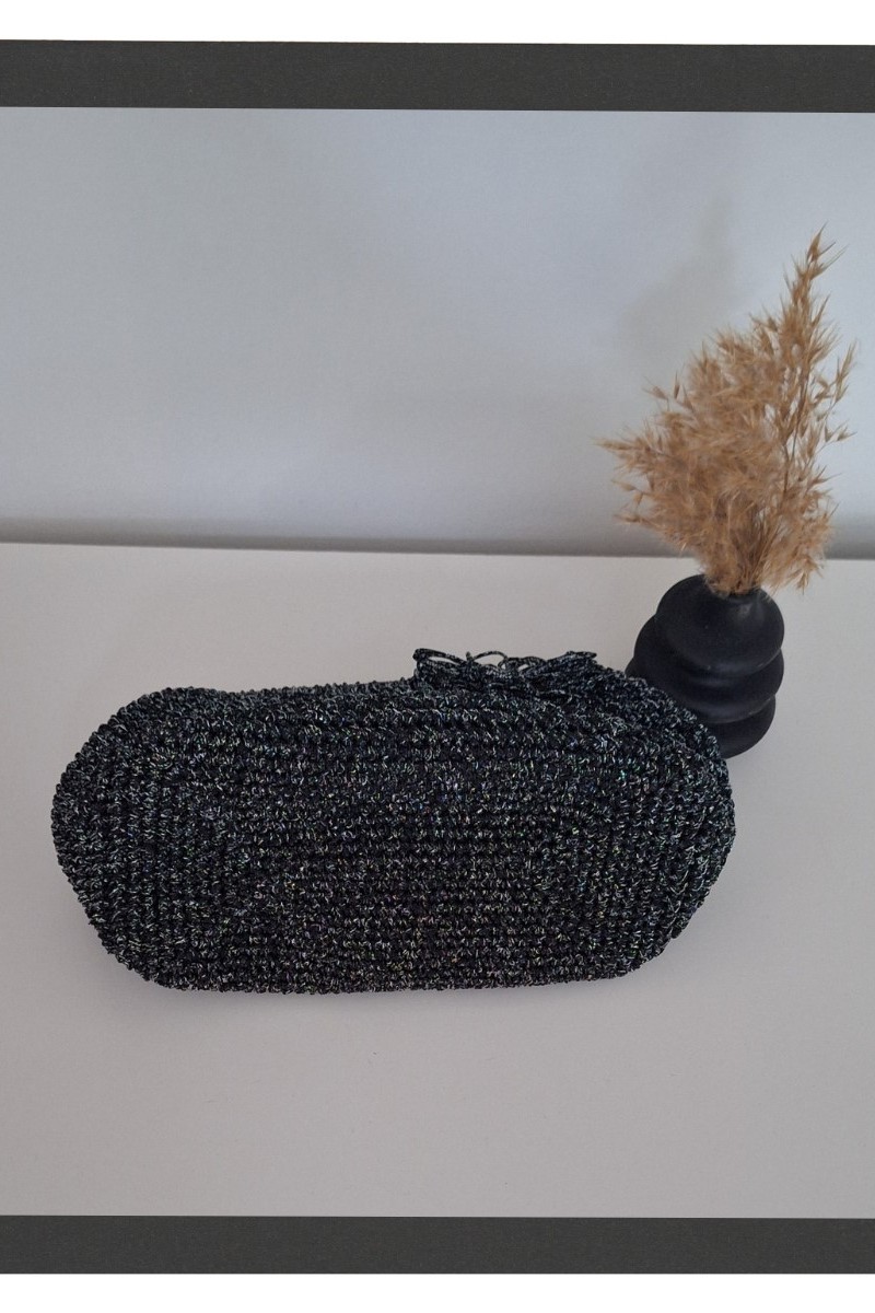 KADIN SİYAH SİMLİ İPTEN  HAND MADE, EL ÖRGÜSÜ GİZLİ BURSLU YAZLIK CLUTCH ÇANTA,EL ÇANTASI, PORTFÖY