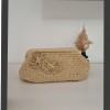 KADIN BEj ÇİÇEK DETAYLI GİZLİ BURSLU HAND MADE, EL ÖRGÜSÜ,  KAĞIT İPTEN YAZLIK  EL ÇANTASI, CLUTCH , PORTFÖY