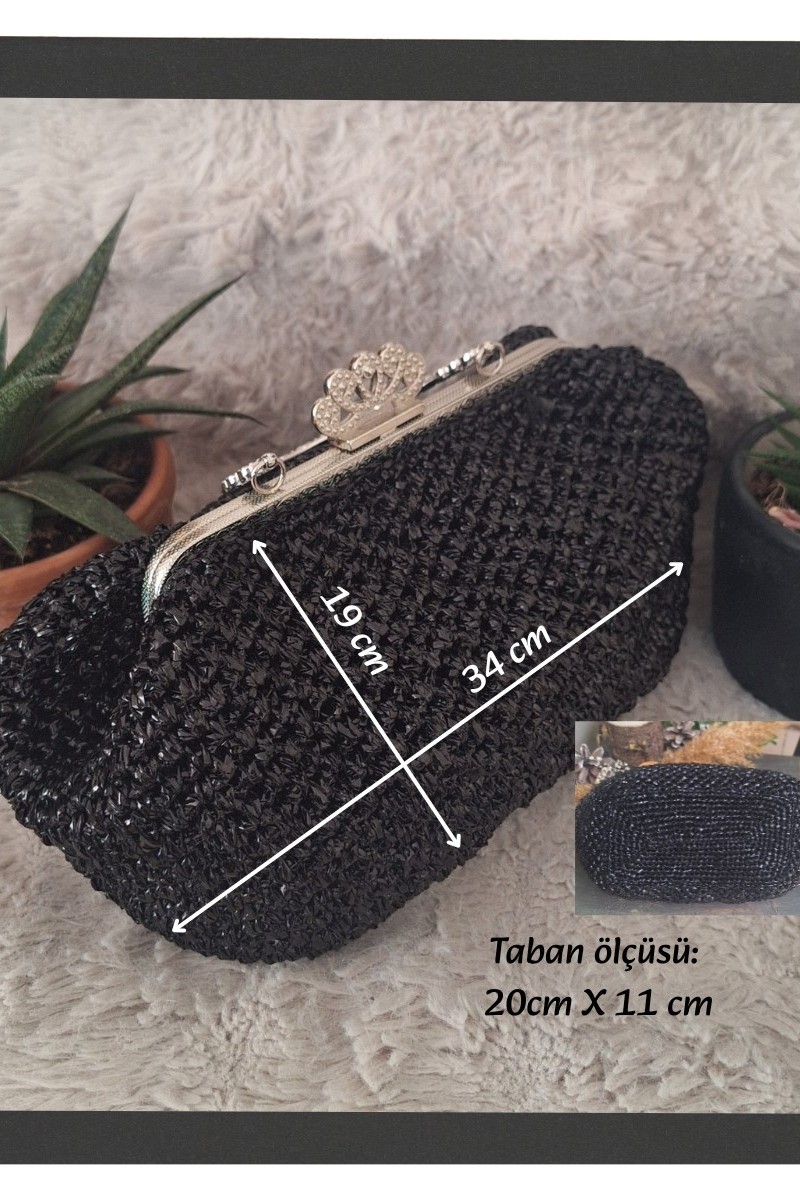 KADIN SİYAH METAL ÇANTA KULPLU METALİK RAFYA İPTEN YAZLIK EL ÇANTASI,CLUTCH ,PORTFÖY KADIN SİYAH METAL ÇANTA KULPLU METALİK RAFYA İPTEN YAZLIK EL ÇANTASI,CLUTCH ,PORTFÖY