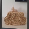 KADIN ALTIN RENGİ METALİK KAĞIT İPTEN GİZLİ BURSLU HAND MADE EL ÖRGÜSÜ YAZLIK CLUTCH PORFÖY EL ÇANTASI