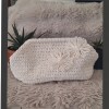 KADIN BEYAZ ÇİÇEK DETAYLI GİZLİ BURSLU HAND MADE, EL ÖRGÜSÜ,  KAĞIT İPTEN YAZLIK  EL ÇANTASI, CLUTCH , PORTFÖY